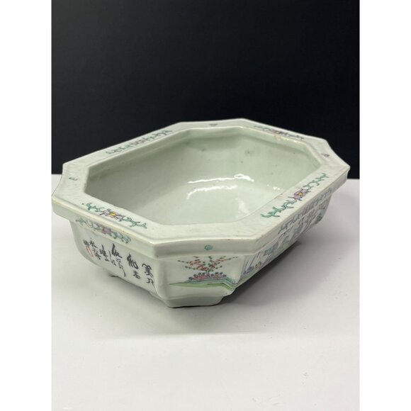 Antique Chinese Famille Rose Porcelain Long Octagonal Bowl Qianlong Period 1700s - Picture 2 of 10